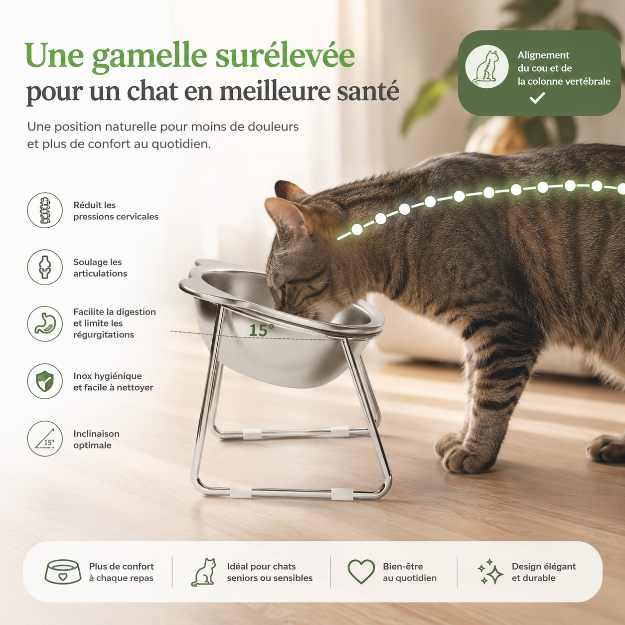 Gamelle Surélevée Anti-Régurgitation pour Chat Senior