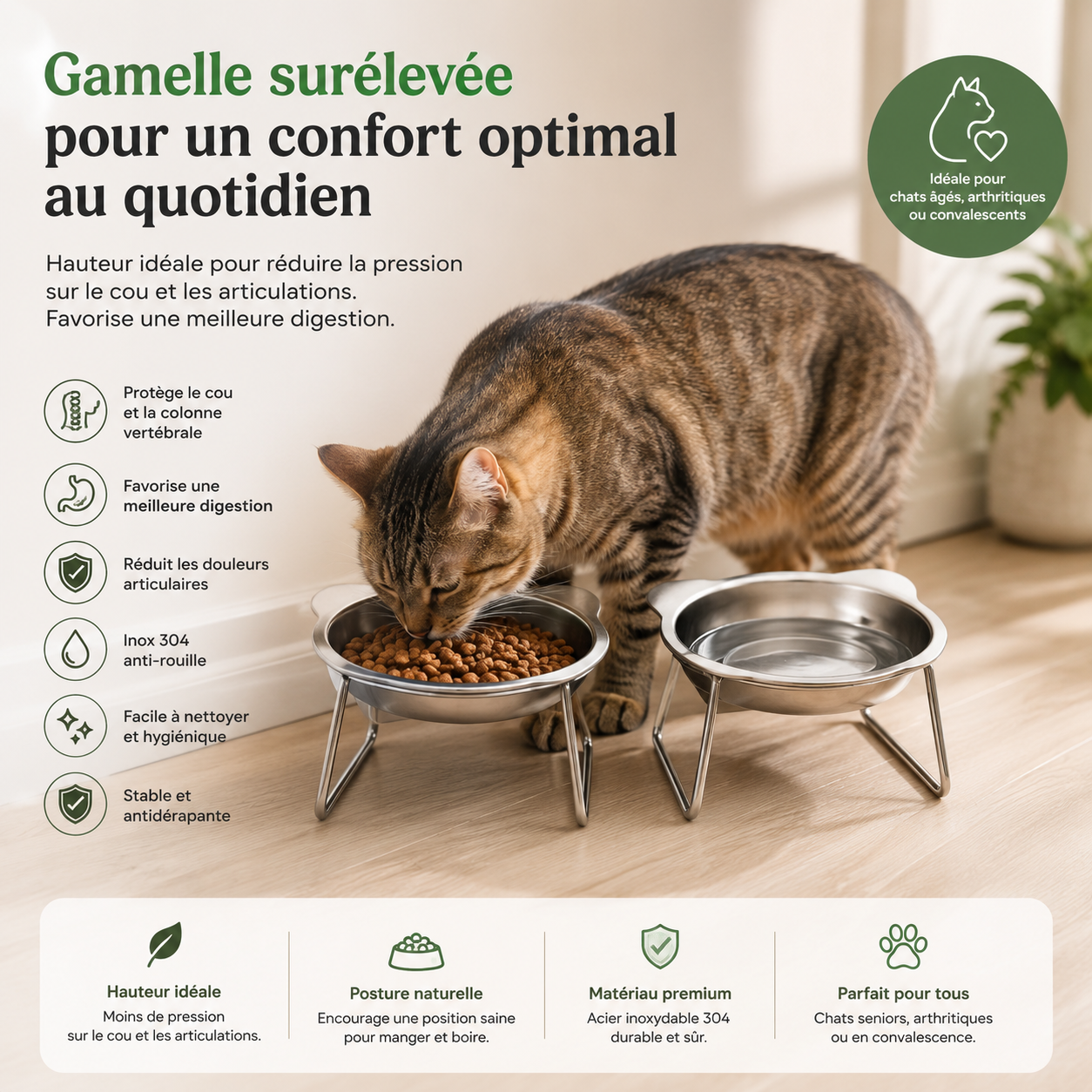 Gamelle Surélevée Anti-Régurgitation pour Chat Senior