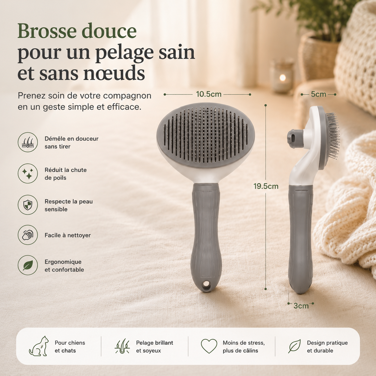 Brosse de Toilettage Douce pour chiens et chats Seniors