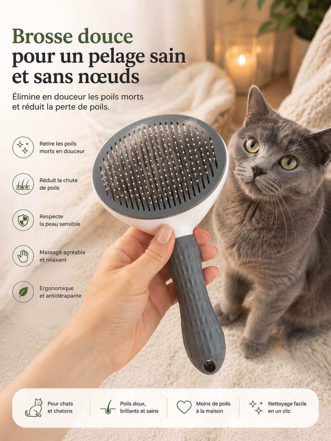 Brosse de Toilettage Douce pour chiens et chats Seniors