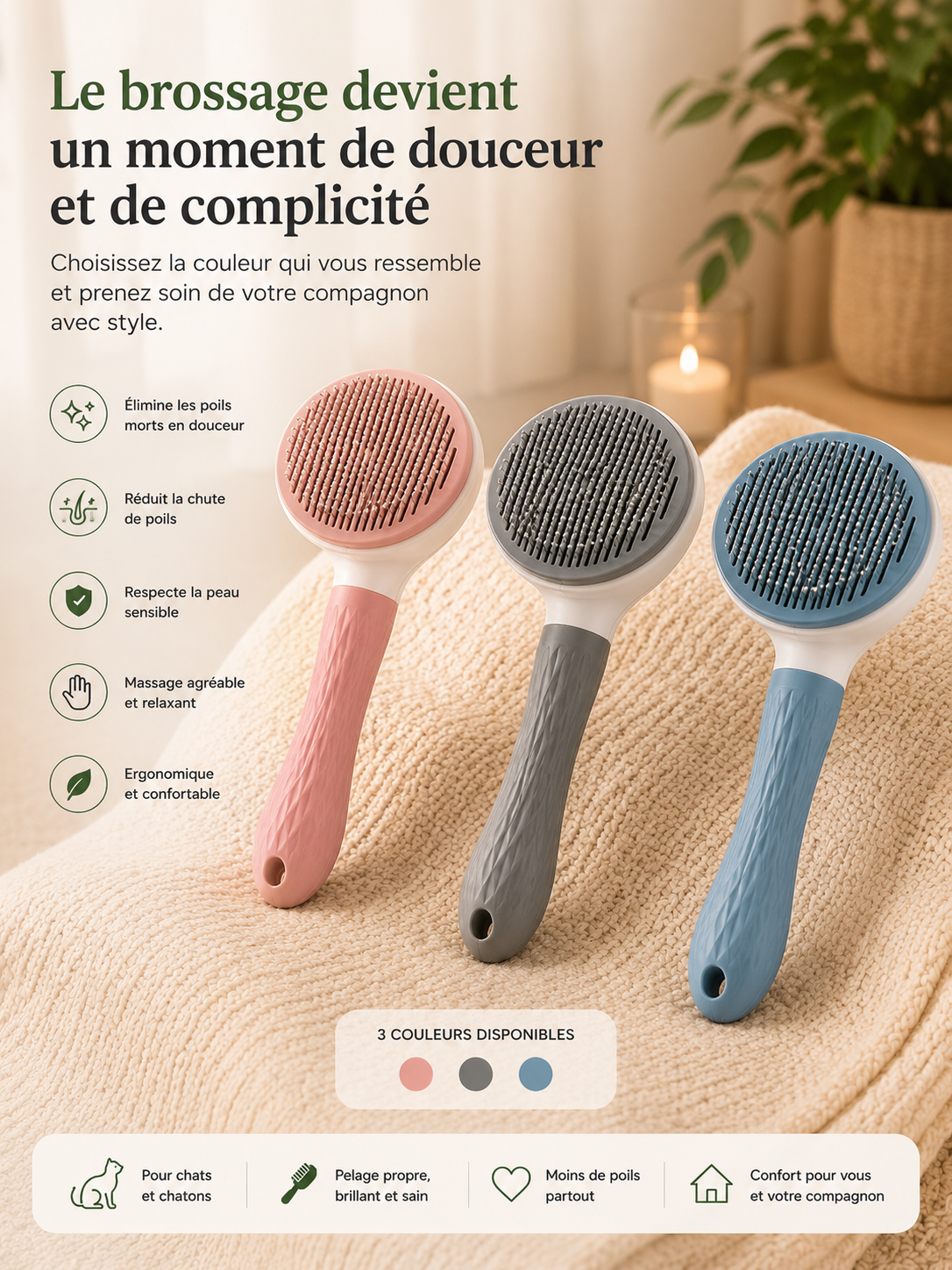 Brosse de Toilettage Douce pour chiens et chats Seniors